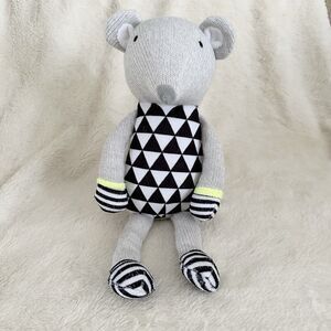 Cloud Island Target Gray Knit Mouse Plush Black Stripe Triangles 12" Stuffed Toy
